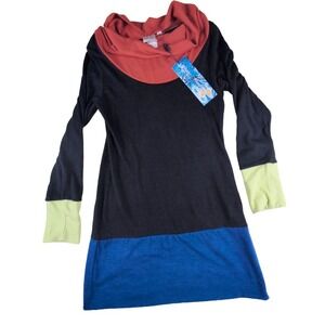 Young Threads Colorblock Sweater Dress Black Red Blue Size Large NWT